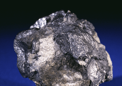 Photo of a specimen of vein graphite from the Borrowdale, Great Britain deposit.