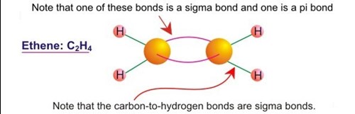 Illustration of ethene: C2H4, showing a sigma bond and a pi bond.